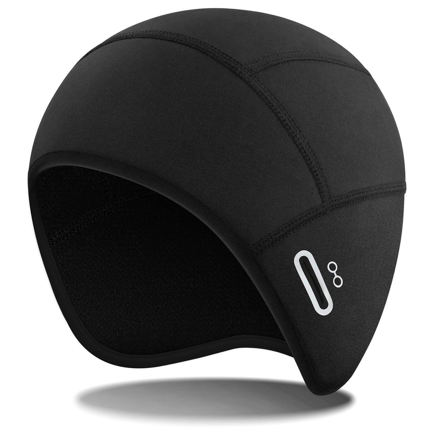 Bodvera Skull Cap Helmet Liner with Eyeglasses Holes,Ear Warm Cycling Cap,Thermal Head Cap for Men & Women in Winter. Black