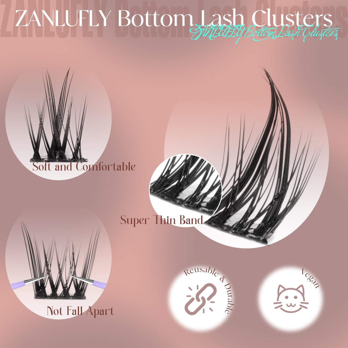 ZANLUFLY Natural Lower Lashes DIY Cluster Eyelash Extension - Wispy Bottom Lash Clusters 5-8MM, 3 Styles