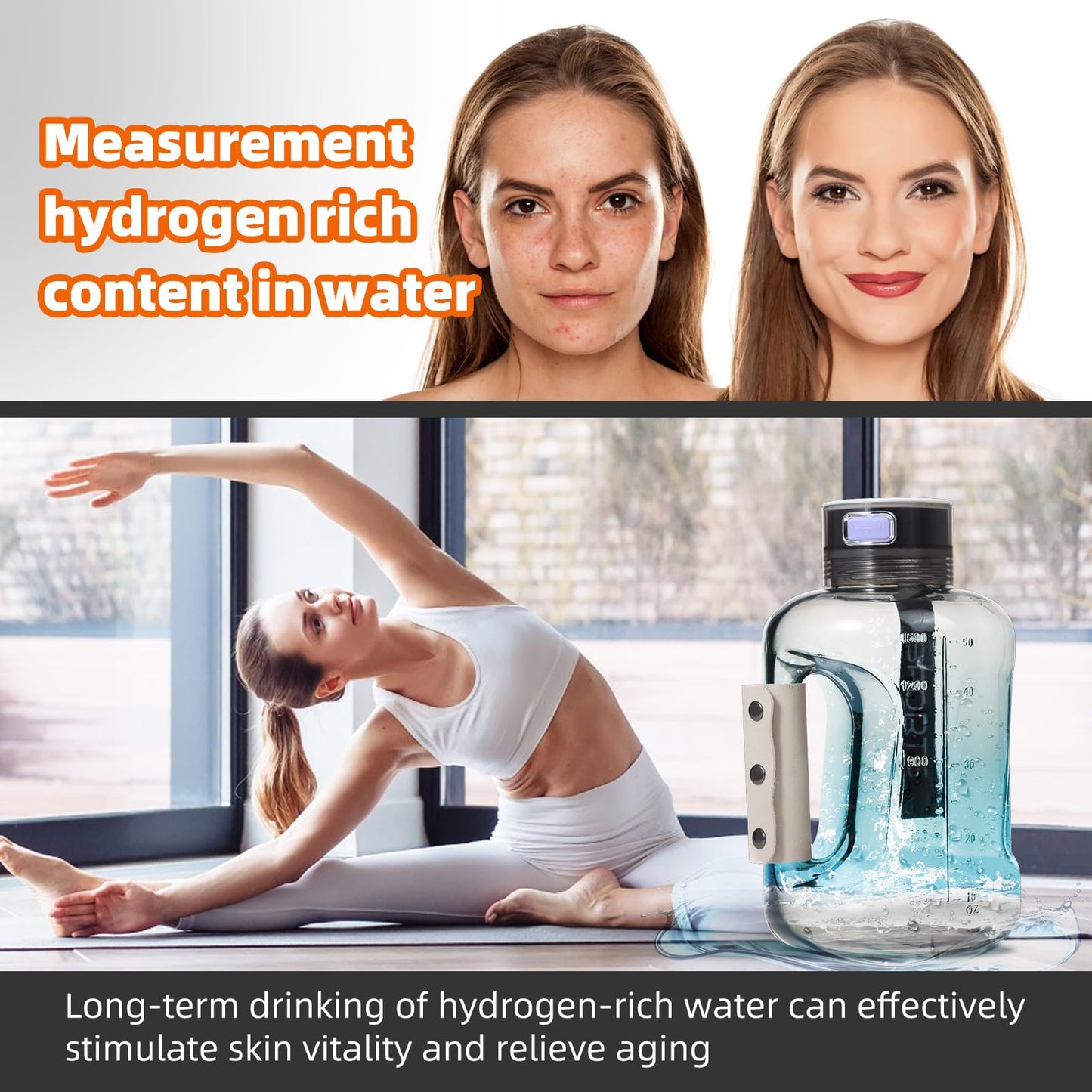 Hydrogen Water Bottle, 50oz/1.5L Large-Capacity Hydrogen Water Generator with SPE/PEM Technology, Rechargeable Hydrogen Water Ionizer, 6 Min Electrolysis for Sports Fitness Exercise Gift