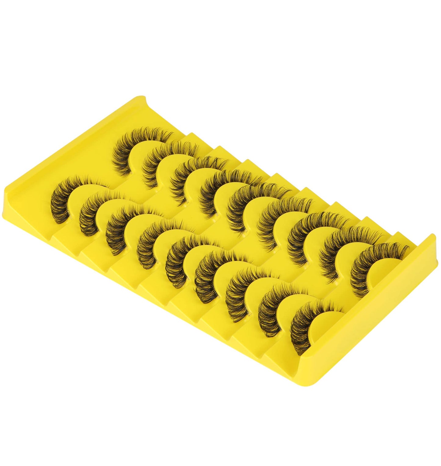 False Eyelashes Natural Russian Strip Lashes Wispy Cat Eye Mink Lashes 3D D Curl Fake Eyelashes Lightweight Transparent Band Handmade Reusable Lashes Pack