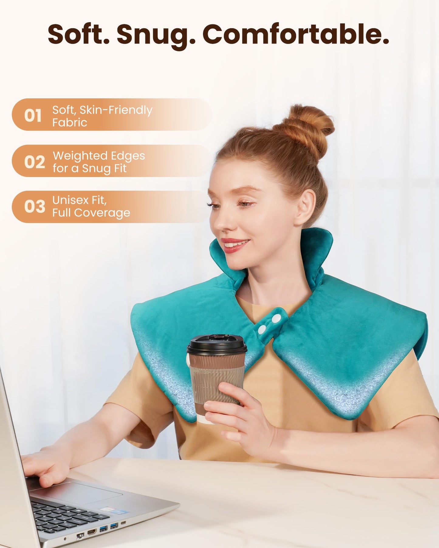 Weighted Heating Pad for Neck & Shoulders Pain Relief, Electric Heating Wrap, 6 Heat Settings, 4 Timers, Auto Shut-Off, Moist & Dry Use, Machine Washable, Gifts for Older, UL, CE Certification