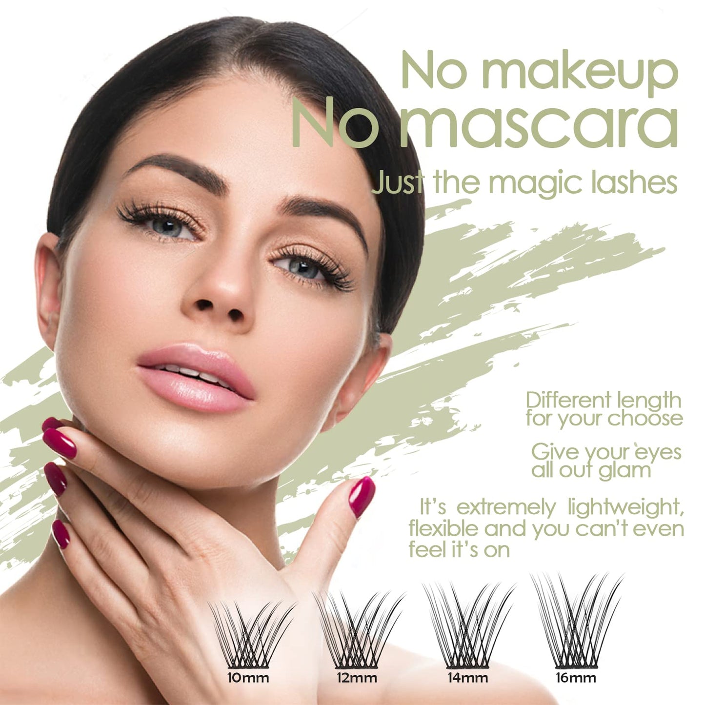 DIY Eyelash Extension, 3D Effect Glue Bonded Band Individual Lash 48 Clusters Volume Lashes Set, Home Eyelash Extension, C curl Lashes Pack 14MM-Natural-48 Clusters