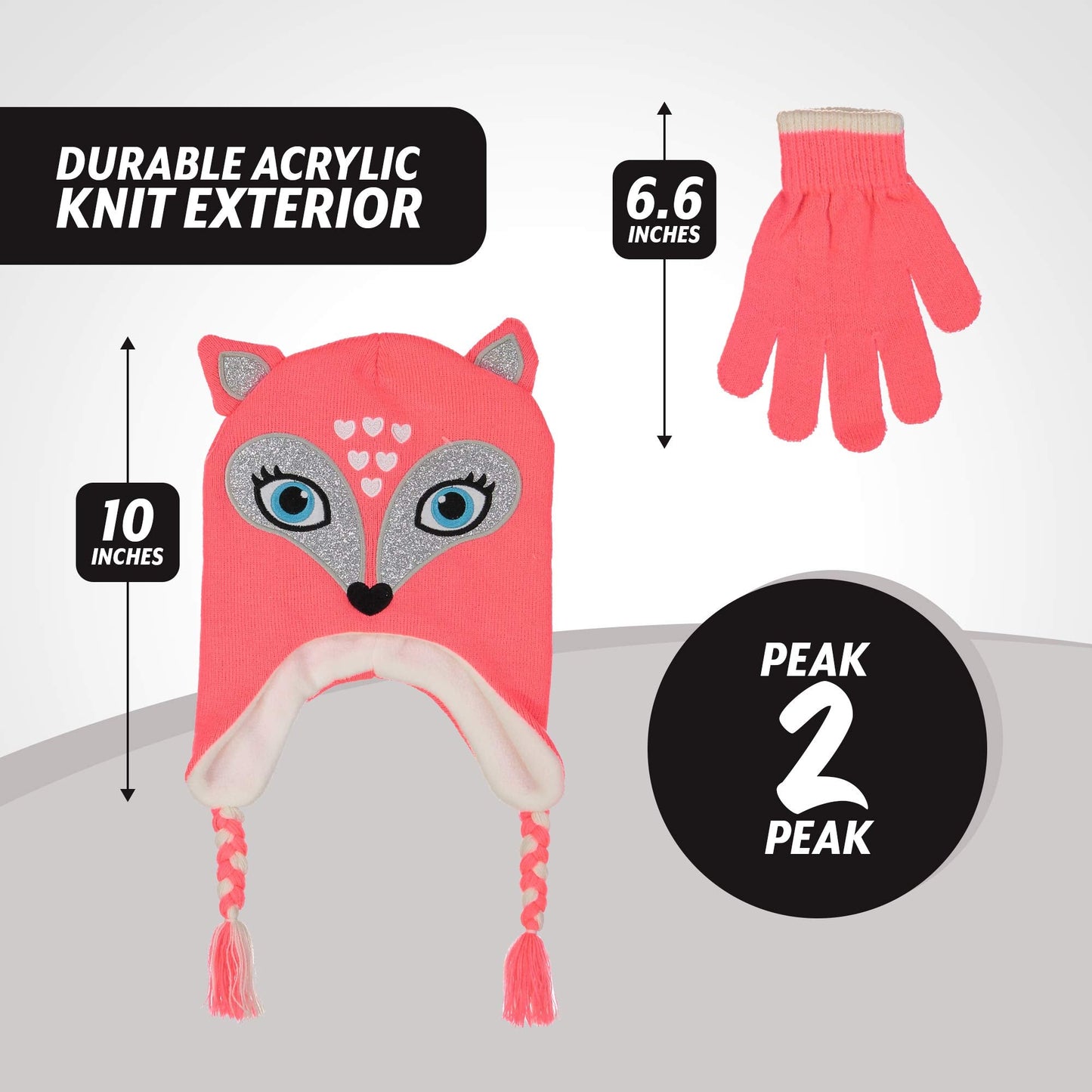 Girls Knitted Animal Beanie Winter Hat and Glove Set [4015] (Fox Hat)