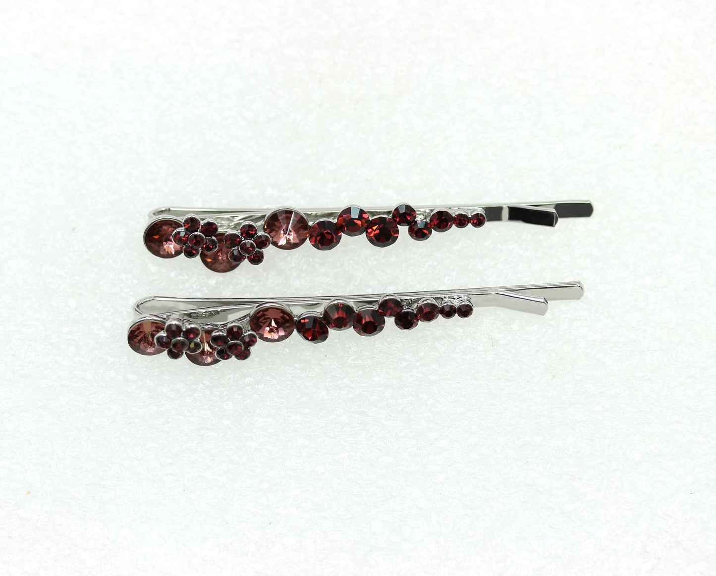 Faship A Pair Of Burgundy Premium Rhinestone Crystal Floral Hair Clips Pins 2 Pcs