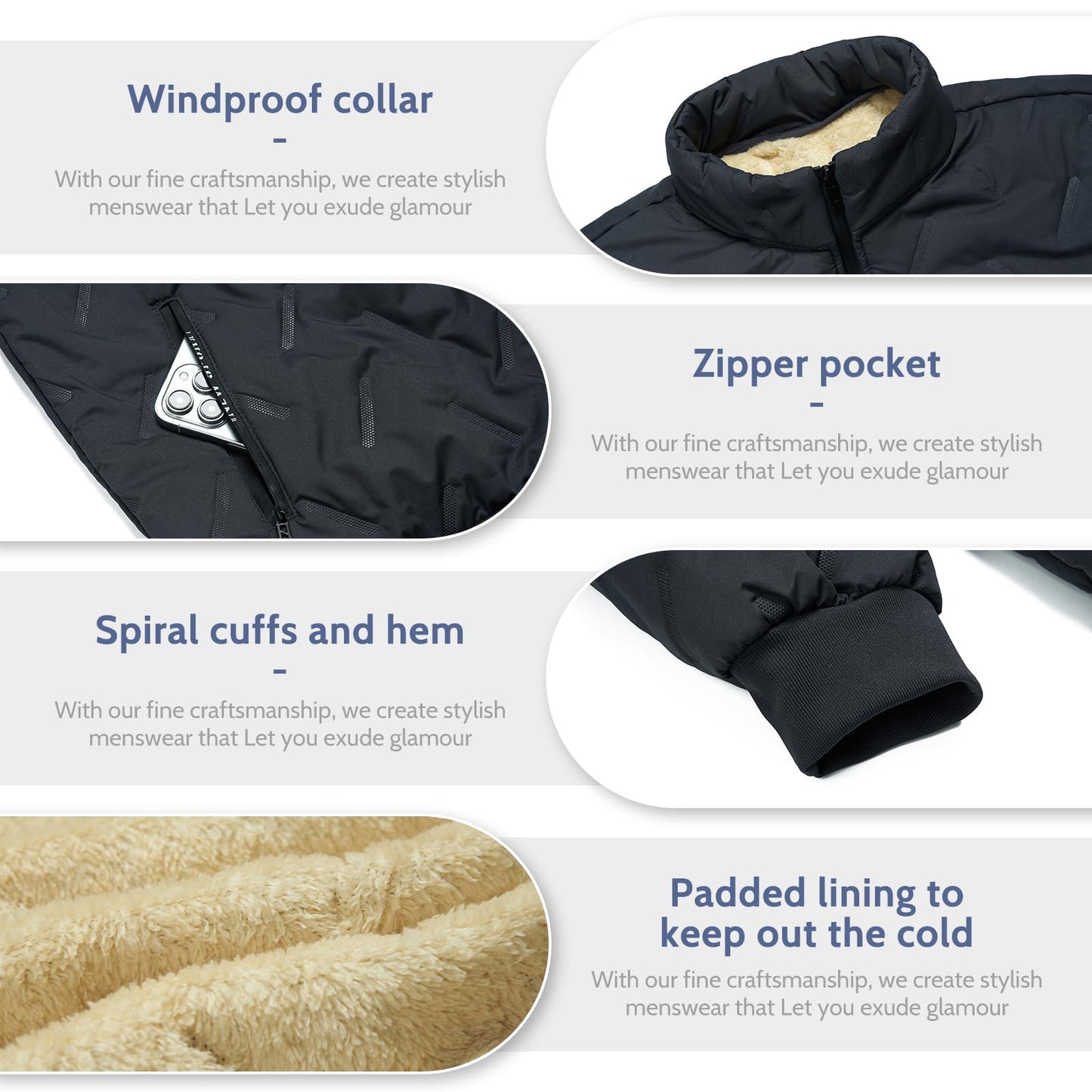 AOTORR Men's Winter Jacket Thick Thermal Cotton Warm Fleece Lined Coat Outdoor Mountain Hiking Skiing Jackets Grey M