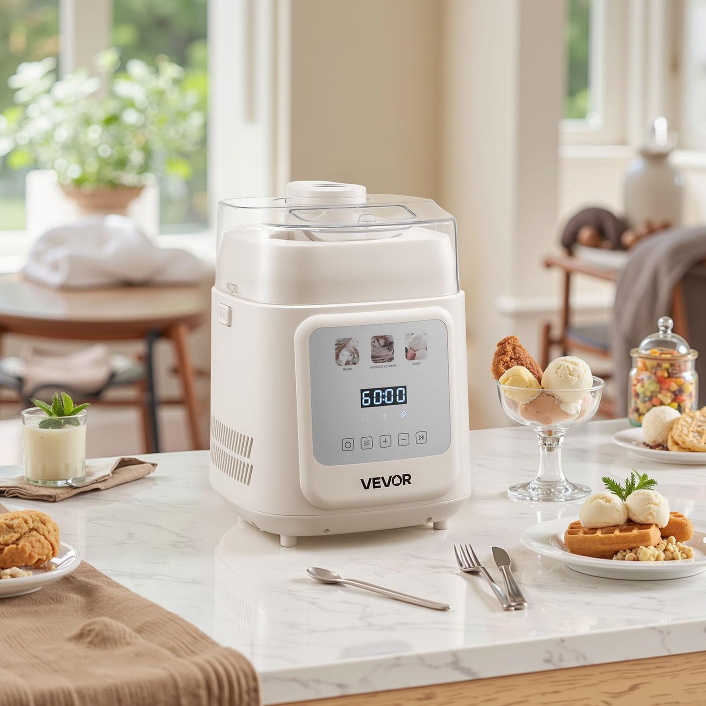 VEVOR Upright Automatic Ice Cream Maker with Built-in Compressor, 1 Quart No Pre-freezing Gelato Maker & Frozen Yogurt Machine, 4 Modes Electric Sorbet-Maker, Compressor Ice Cream Machine for Home