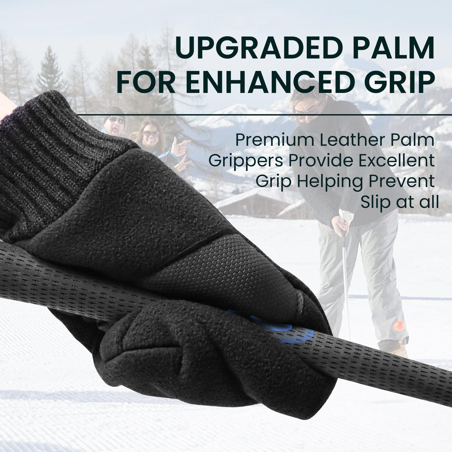 FINGER TEN Winter Golf Gloves Men Mitts Mitten Warm Fleece in Pair, Pull Up Fit Soft Comfortable Set (Upgraded Palm, Large)