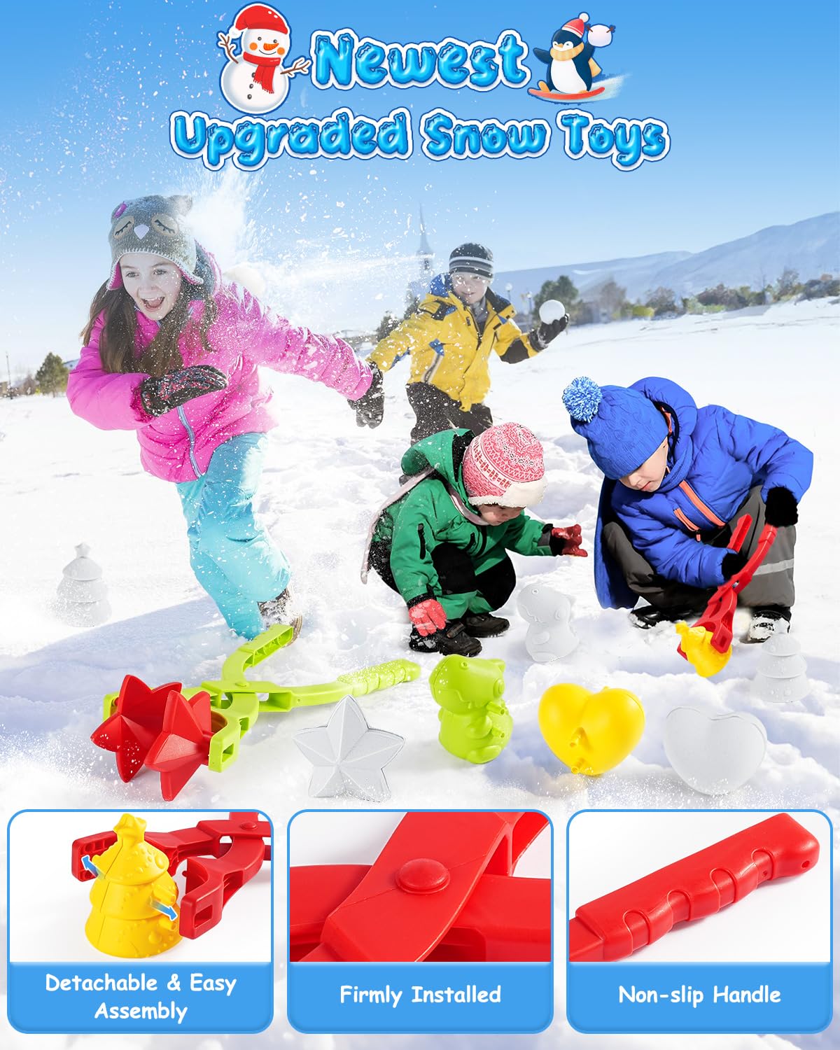 6 Pack Snowball Maker Toy, Duck Snow Ball Makers Toys for Kids Ages 4-8, Winter Snow Outdoor Removable Snow Clip Toys Tool Kit for Birthday Christmas Stocking Stuffers Gifts
