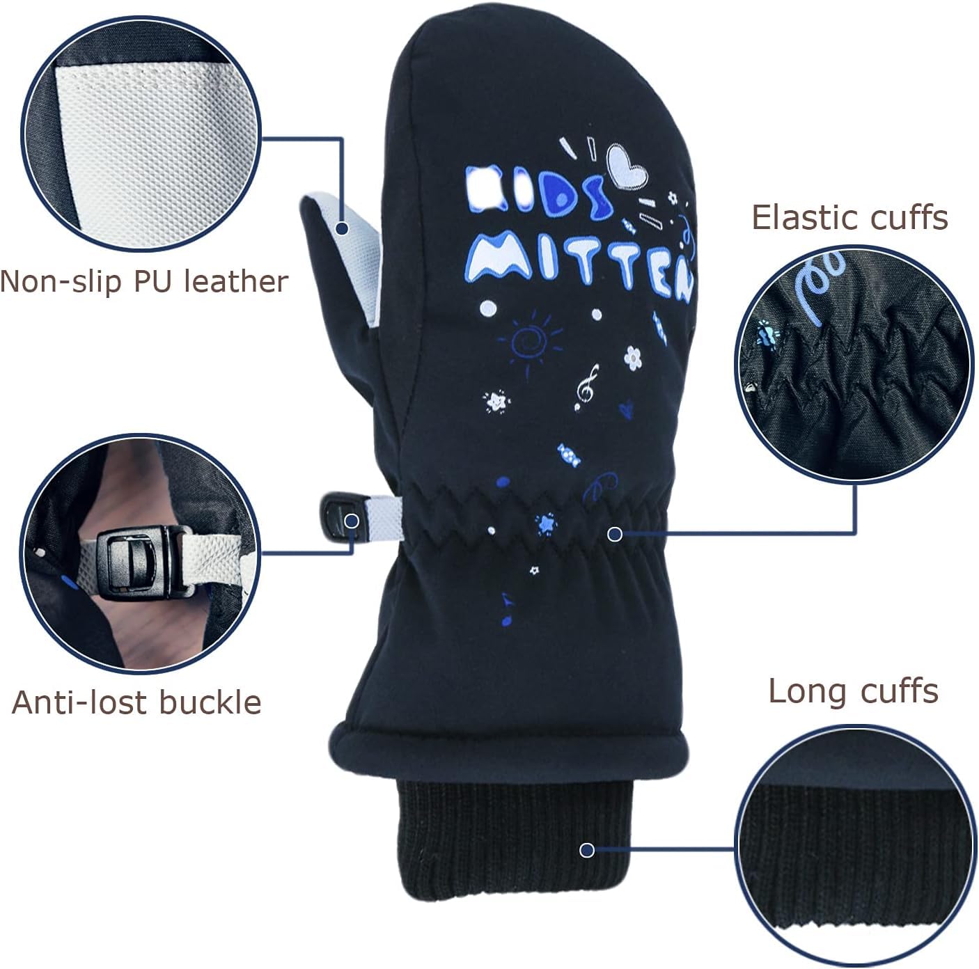 7-Mi Kids Mittens,Winter Snow Gloves Waterproof Warm Thick for Boys Girls Children Skiing Snowboarding 4-6 Years