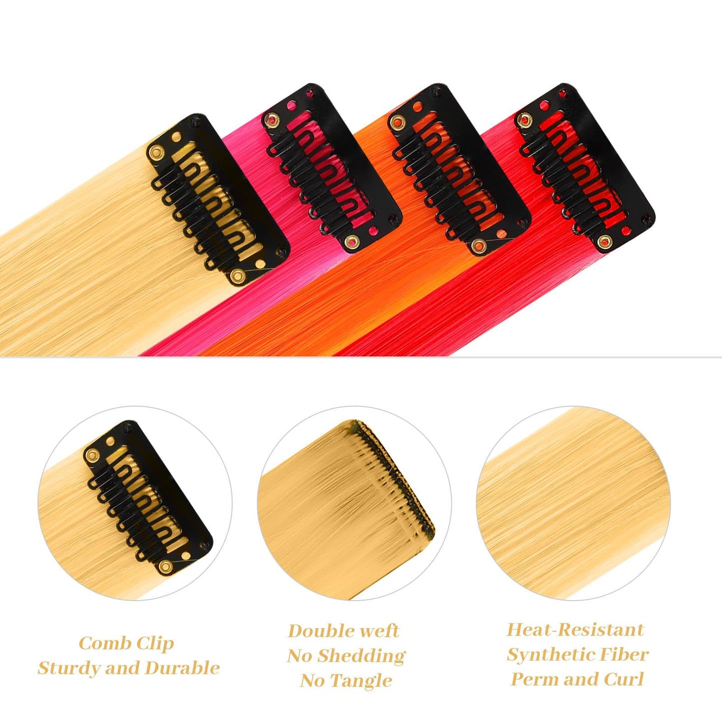 YaFex 12 Pcs Clip in Hair Extensions, 22 Inch Colored Hair Extensions Party Highlights Long Straight Synthetic Hairpieces for Women Kids Girls (Off White)