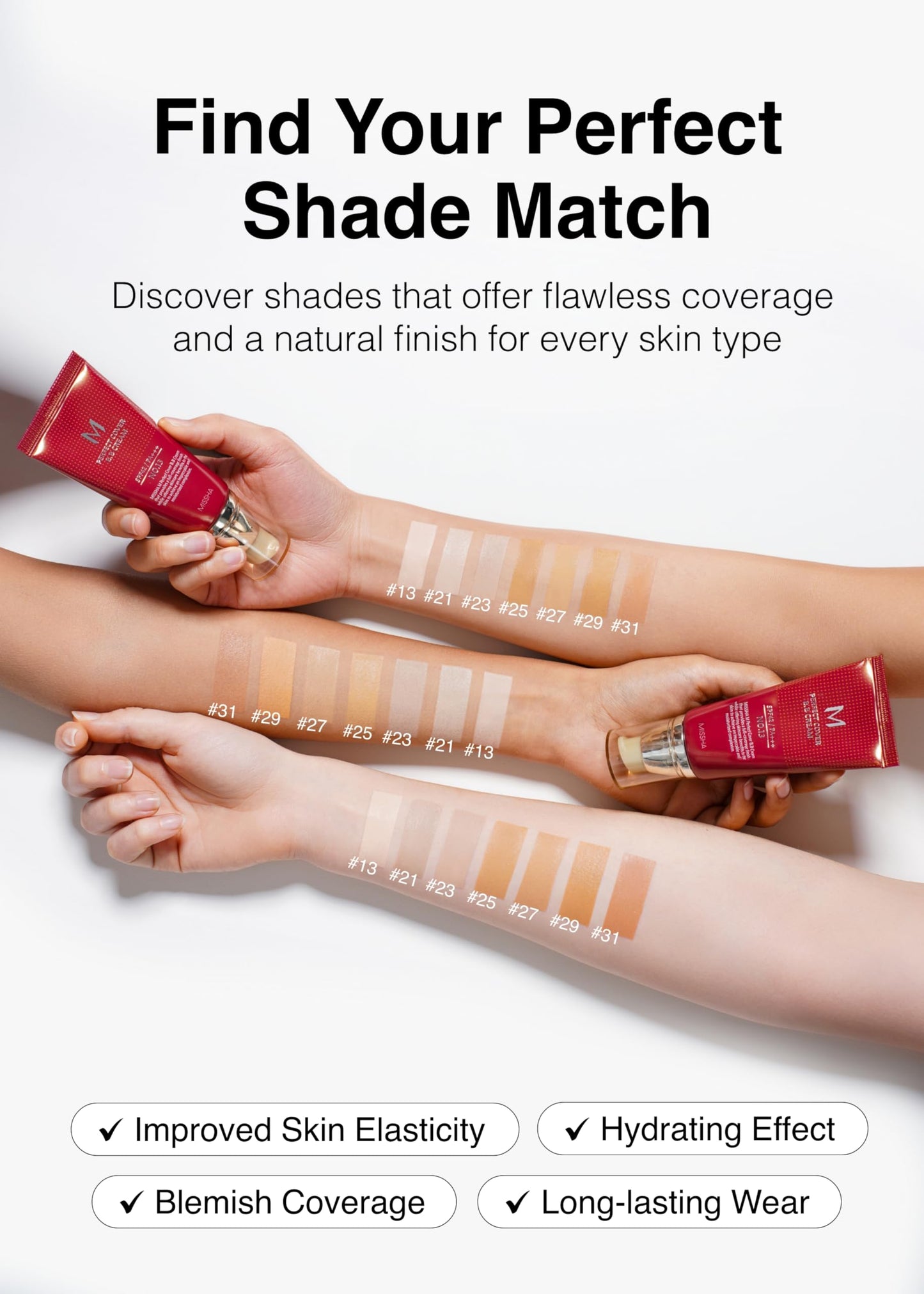 MISSHA M Perfect Cover BB Cream No 31.Golden Beige - Medium/Tan with Neutral Undertone SPF 42 PA +++ 1.69 Fl Oz - Tinted Moisturizer for face with SPF