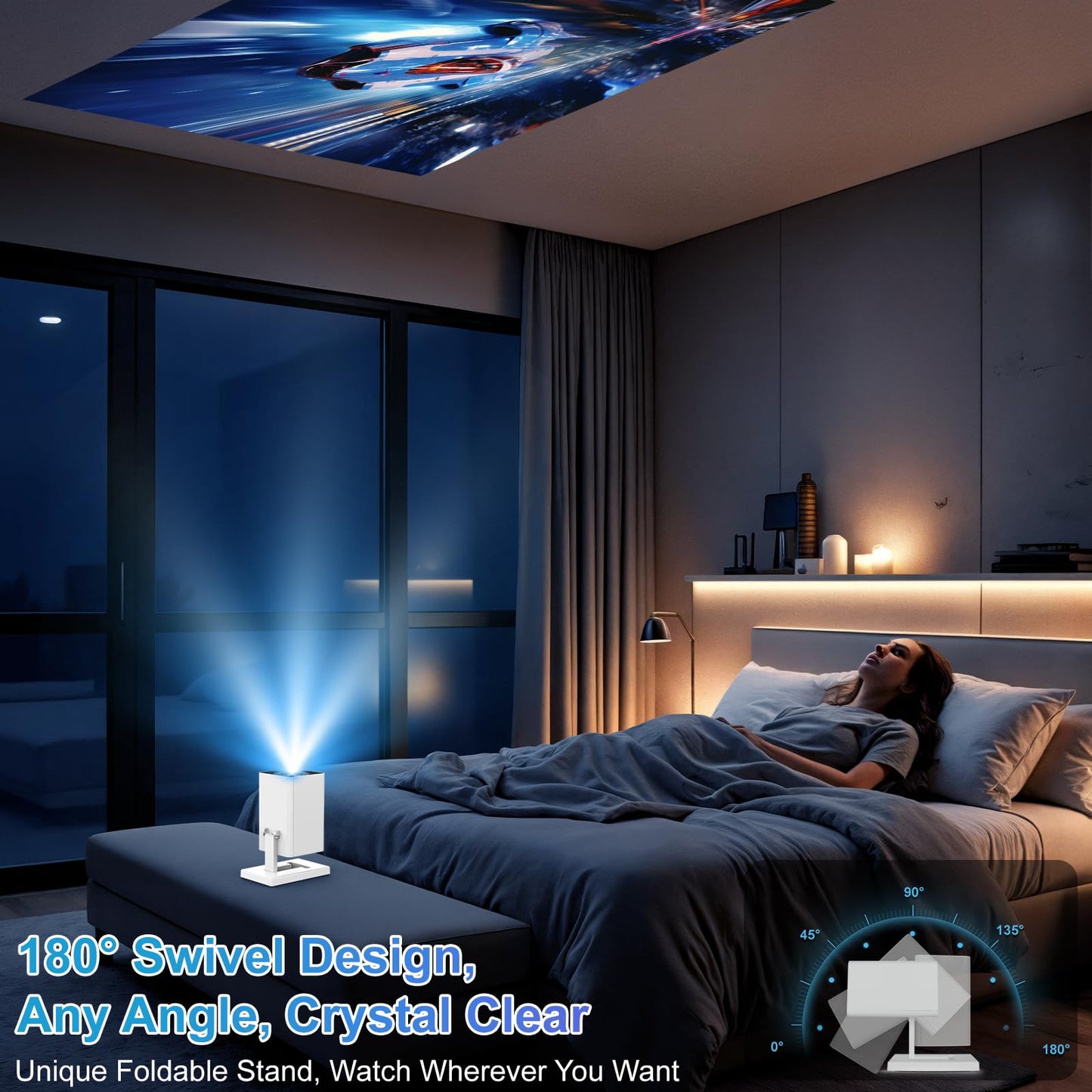 Mini Projector, 4K Portable Video Projector with WiFi6 & Bluetooth 5.4, 150 ANSI Lumen, Automatic Vertical Correction, 130'' Screen Home Cinema Smart Projector for Phone, PC, HDMI USB, Laptop