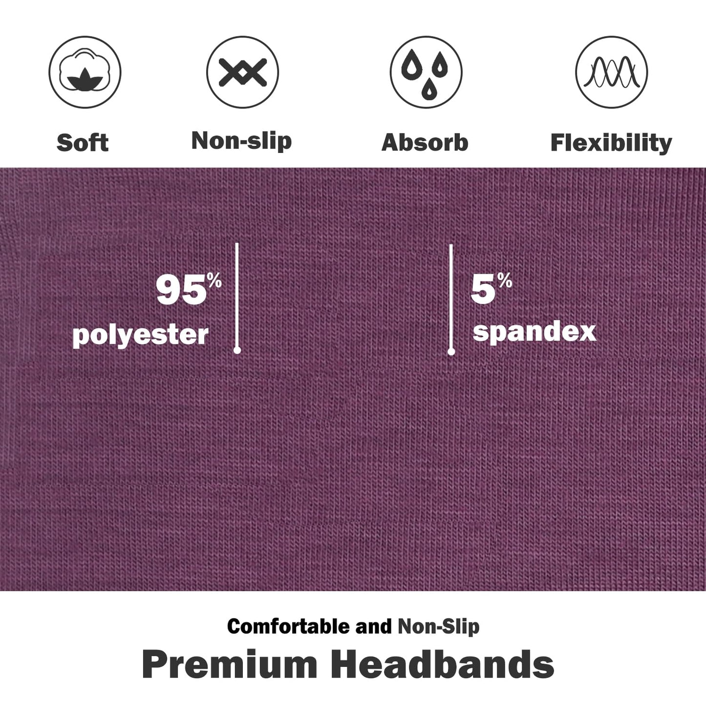 IVARYSS Headbands for Women, Non-Slip, Premium Stretchy Head Bands Hair Accessories,Wear for Yoga, Fashion, Working Out, Travel or Running, 6 Pack, Solid