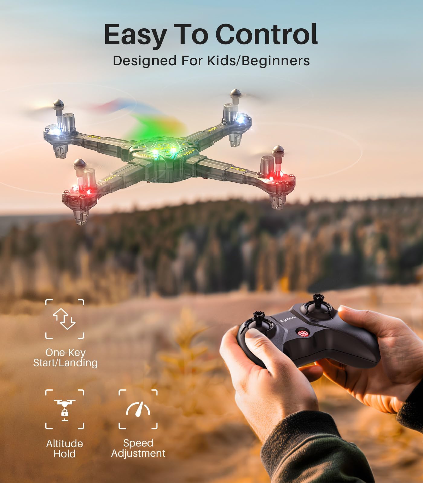 Drones for Kids, SYMA X440 RC Helicopter Drone with Detachable Arms with 7-Color Light Switching, 16 Stunts, 2 Batteries and Altitude Hold, Remote Control Toys for Boys Girls