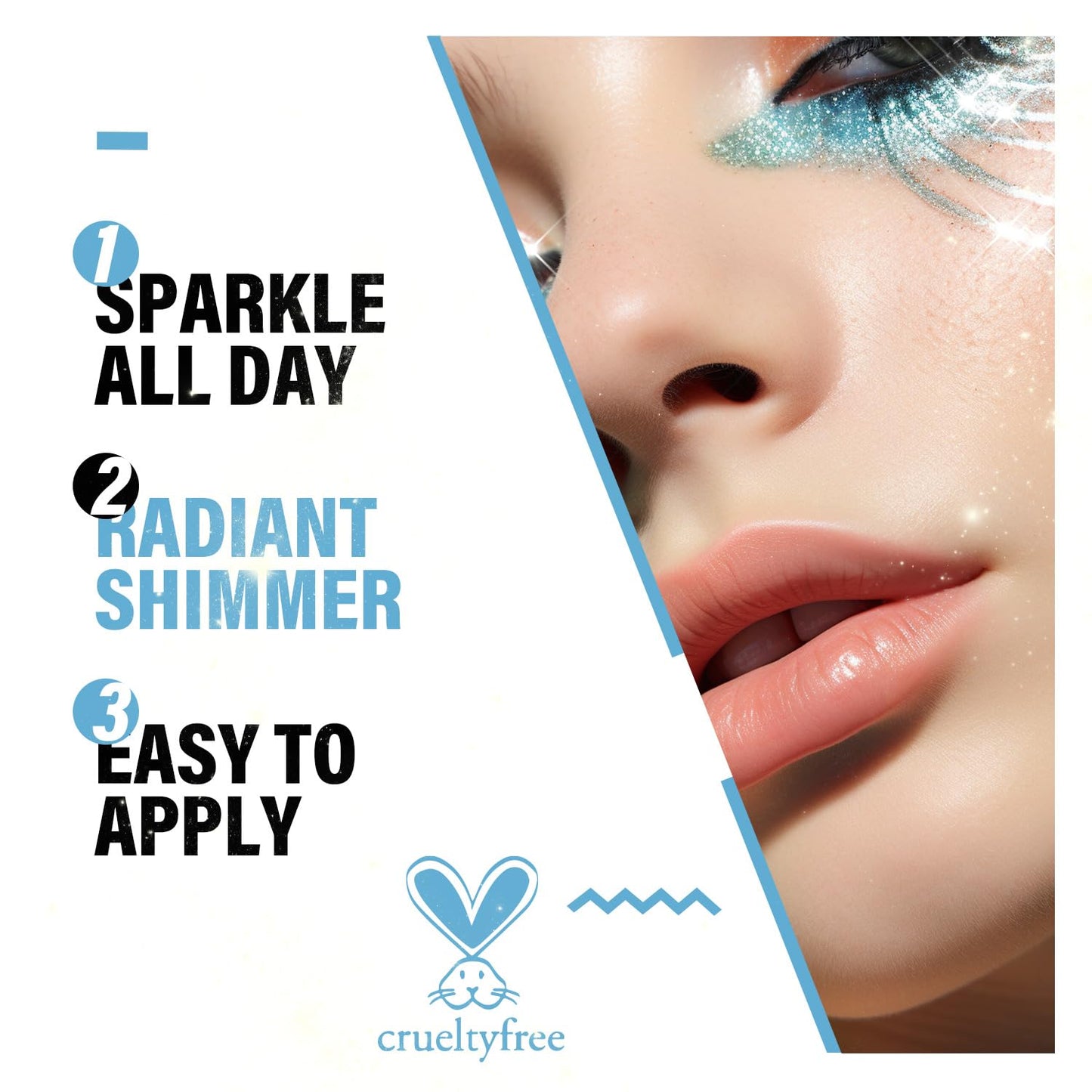 CHARMACY 3Pcs Liquid Glitter Eyeliner Set, Metallic Shimmer Glitter Eyeshadow, Lightweight Waterproof Texture, Long Wearing, Quick Drying, Colorful Sequins (Indigo Gold White Green)