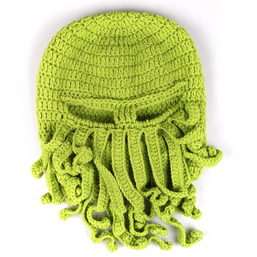 Kafeimali Men's Head Barbarian Vagabond Beanie Original Foldaway Beard Octopus Pirate Hats Bearded Caps (Green)