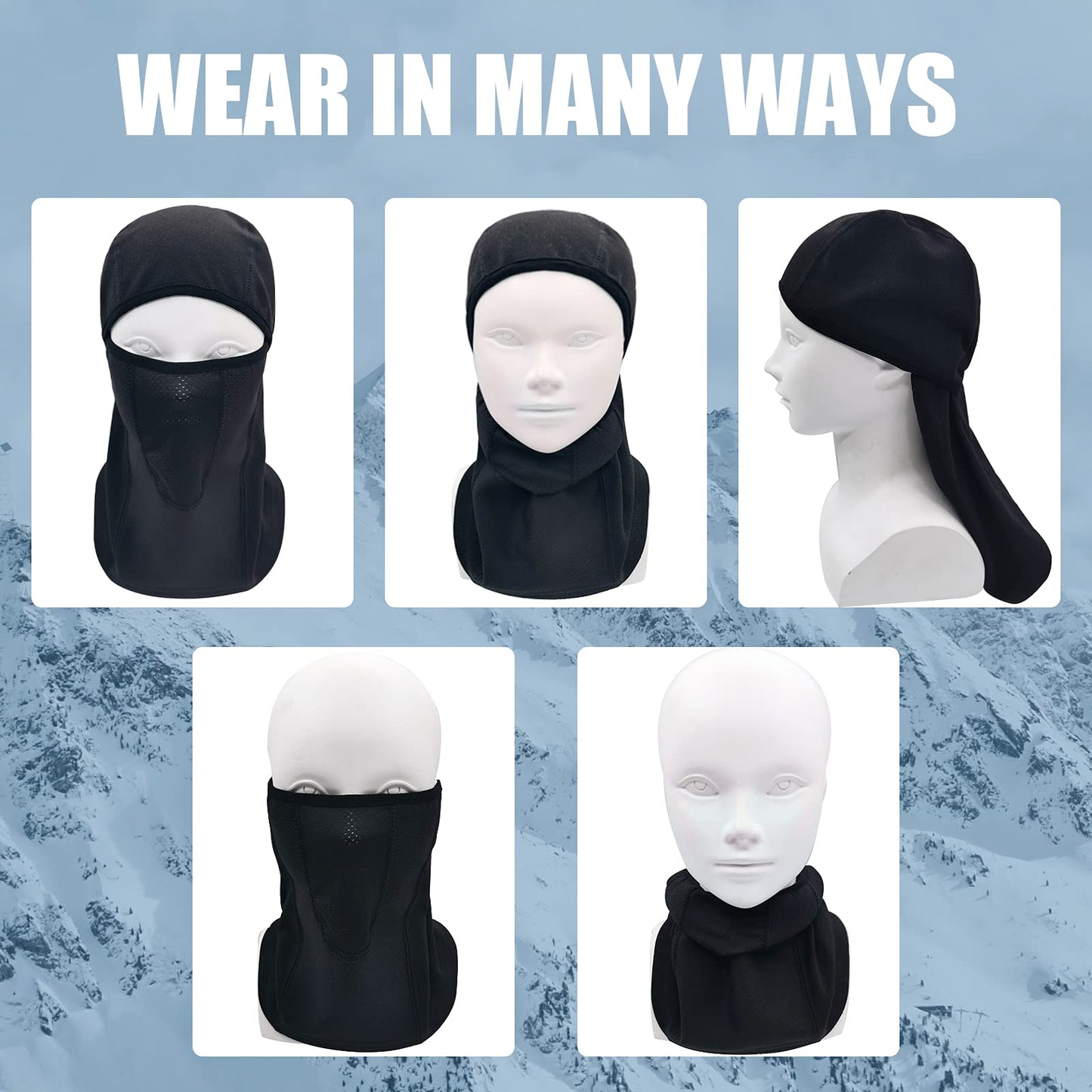 Breathable Kids Balaclava Ski Mask (2 Pack), Fleece Winter Face Mask for Cold Weather Boys Girls - Children Snow & Windproof Hat (Black + Grey)