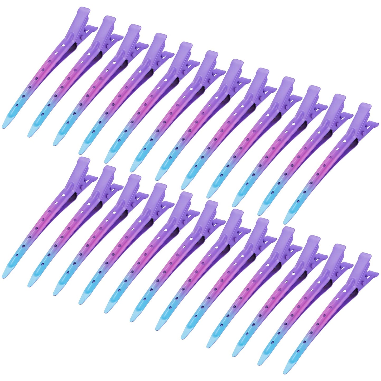 24 Packs Duck Bill Clips, Bantoye 3.35 Inches Rustproof Metal Alligator Curl Clips with Holes for Hair Styling, Hair Coloring, Gradient Purple