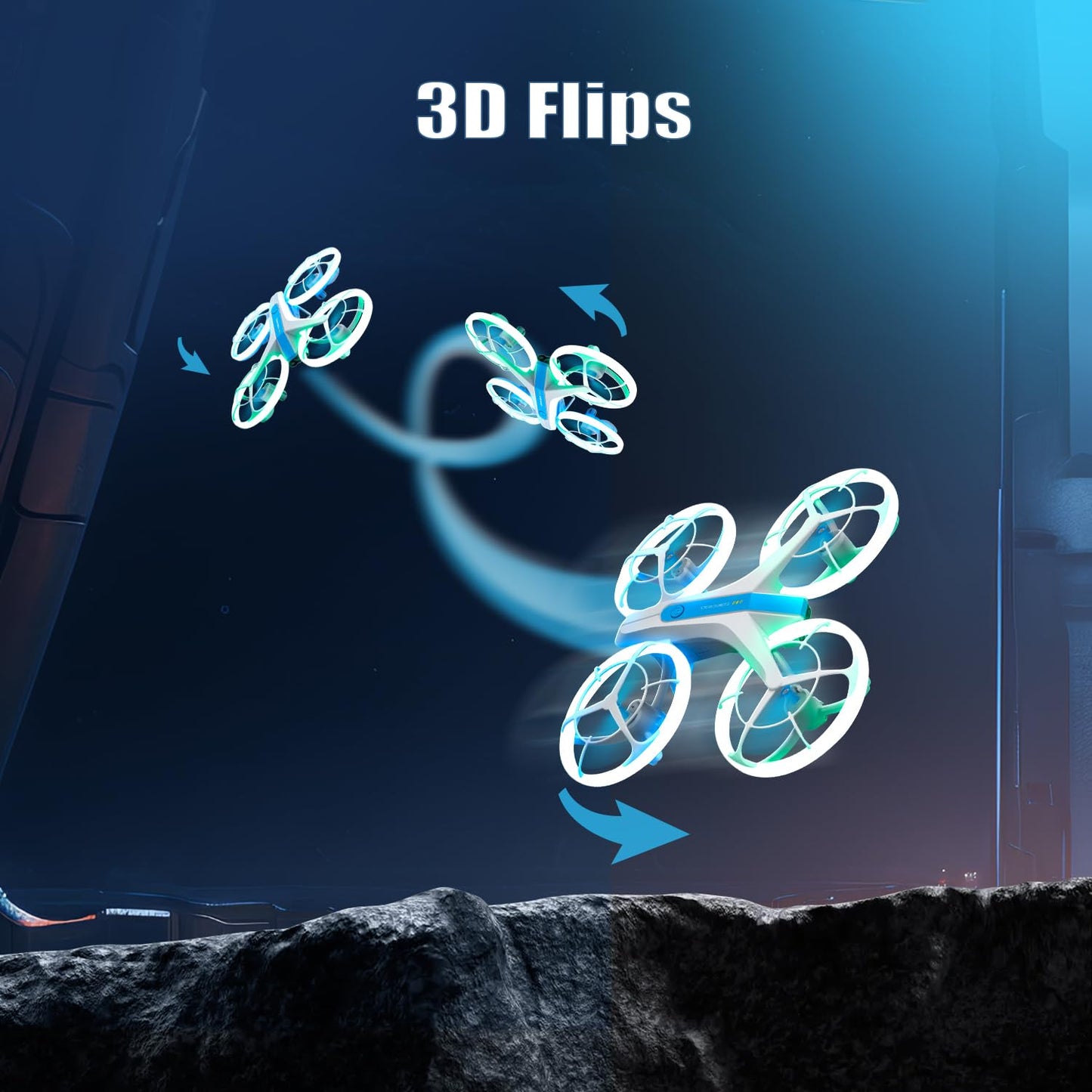 4DRC Drone for Kids and Beginners,Easy Remote Control Drone with Propeller Full Protect,Altitude Hold and Headless Mode,Blue&Green Light,2 Batteries,Toy Gift for Boys and Girls,