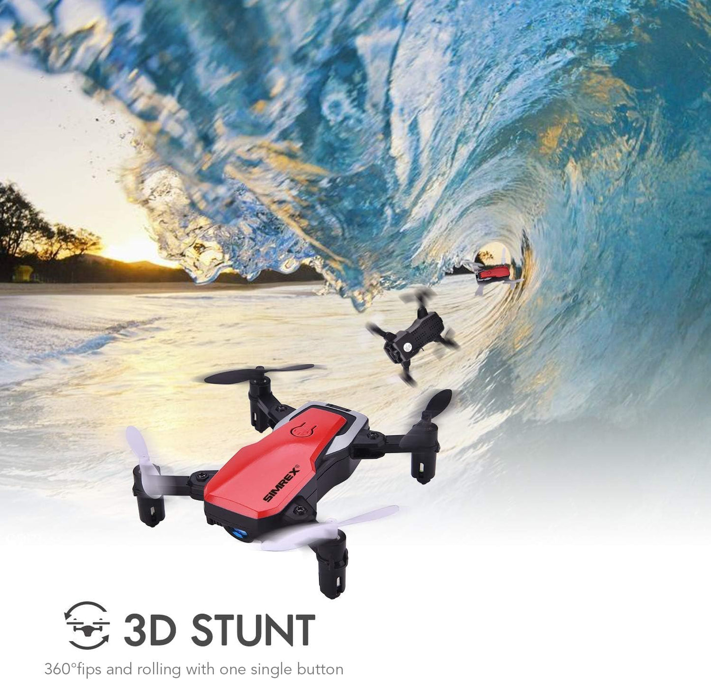 SIMREX X300C Mini Drone with Camera 720P HD FPV, RC Quadcopter Foldable, Altitude Hold, 3D Flip, Headless Mode, Gravity Control and 2 Batteries, Gifts for Kids, Adults, Beginner, Red