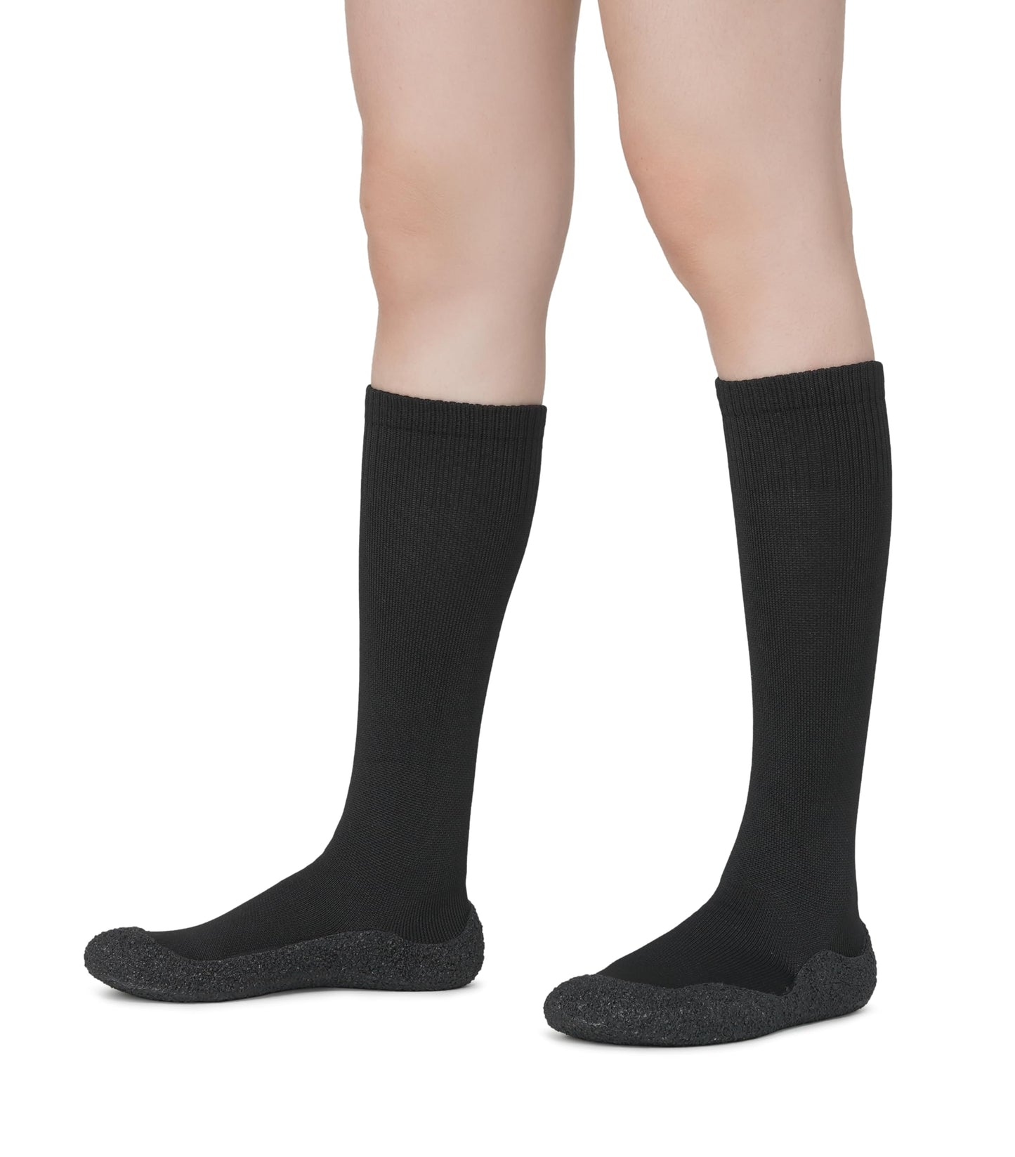 WHITIN Womens Barefoot Shoes with Knee High Minimalist Sock for Ladies with Rubber Bottom Winter Indoor House Gym Sports Barre Yoga Sockshoes Size 8 Aqua Beach Volleyball Black