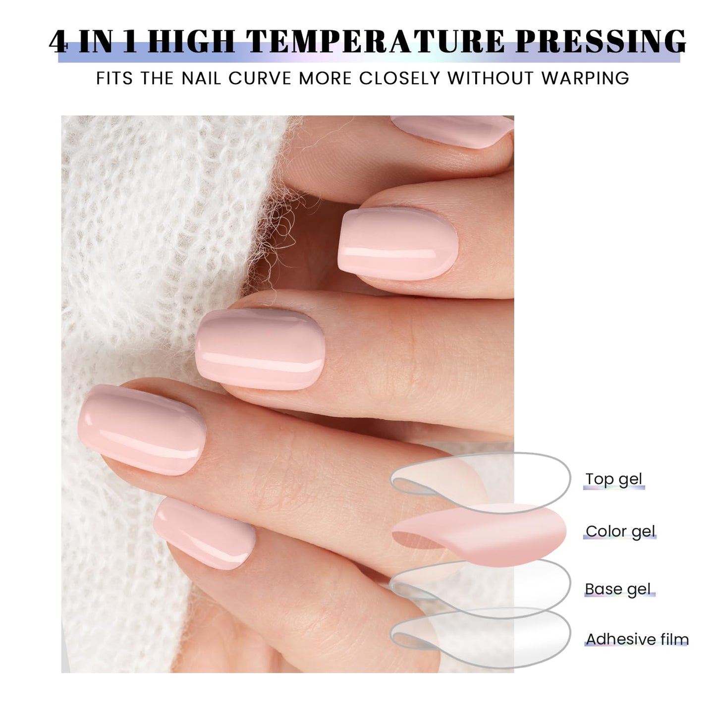 OAUEE Semi Cured Gel Nail Strips | 20 Gel Nail Stickers | Gel Nail Stickers with UV Light Required | Salon Quality, Easy Application and Removal（Flesh Pink Color）