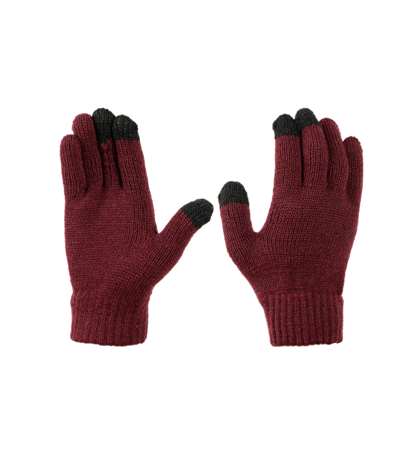 Embouro Women's 3 in 1 Pom-pom Beanie Scarf Glove Set, Cold Weather Winter Set for Women with Detachable Pom-poms (Wine Red)