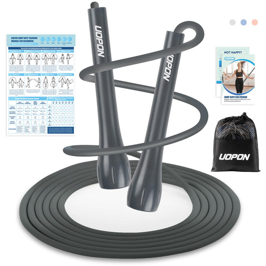 Jump Rope for Fitness, Lightweight PVC Skipping Rope for Men Women Adults Exercise with ABS Handles & Training Poster, Adjustable Tangle-Free Workout Speed Jump Rope for Home, Gym and Outdoor