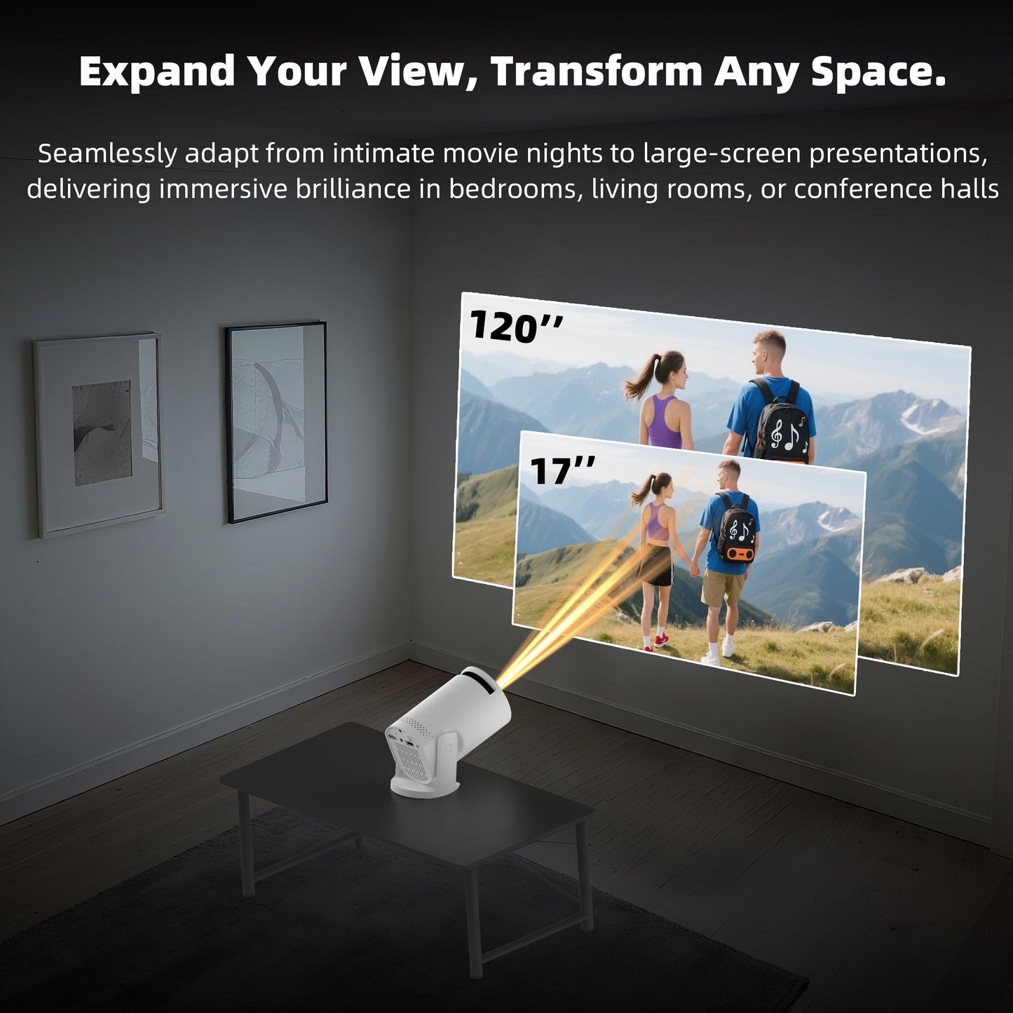 Wireless Mini Projector with WIFI 6 and 5G, 4K 1080P Support Portable Projector 180° Rotatable. 17"-130" Screen Video Projector. Compatible forSmartphone, Laptop, PC(Q5 mate)