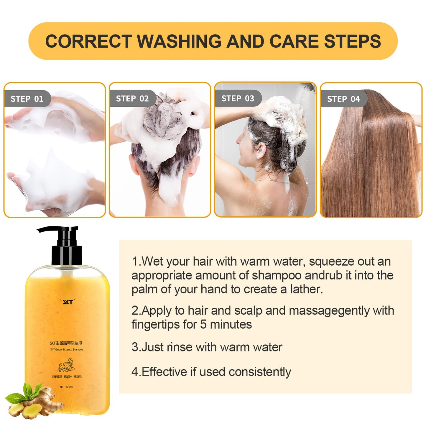 Ginger Plant Extract Anti Hair Loss Shampoo for Hair Regrowth, Thickening and Longer Hair - For Women & Men (400ML)