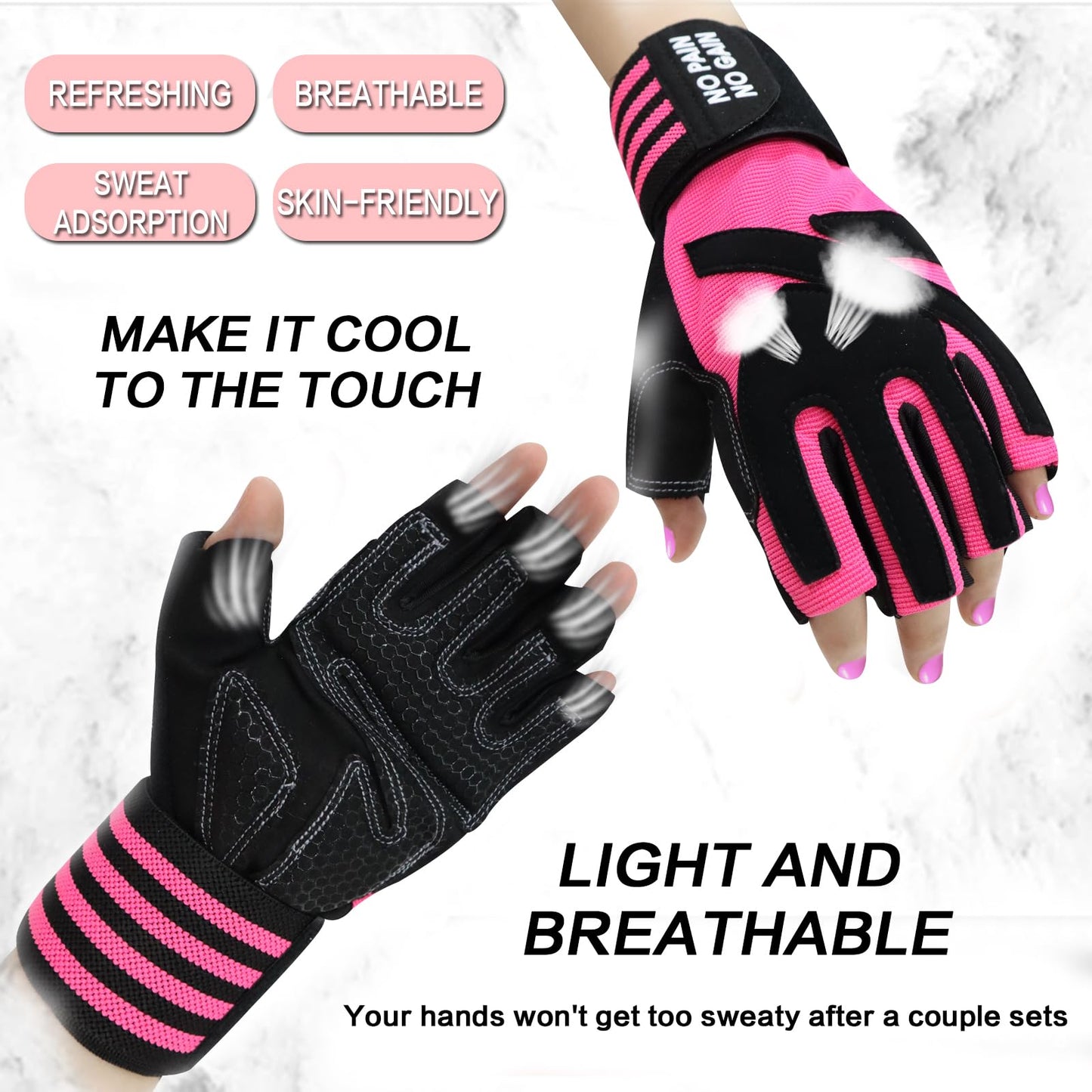 Weight Lifting Gloves for Women Gym Workout with Wrist Support,Padded Half Finger Gloves for Fitness Exercise (Pink, X-Small)