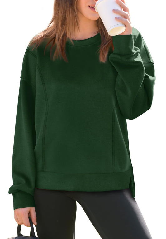 OFEEFAN Long Sleeve Shirts for Women Soft Crewneck Sweatshirts Lightweight Winter Outfits Green L