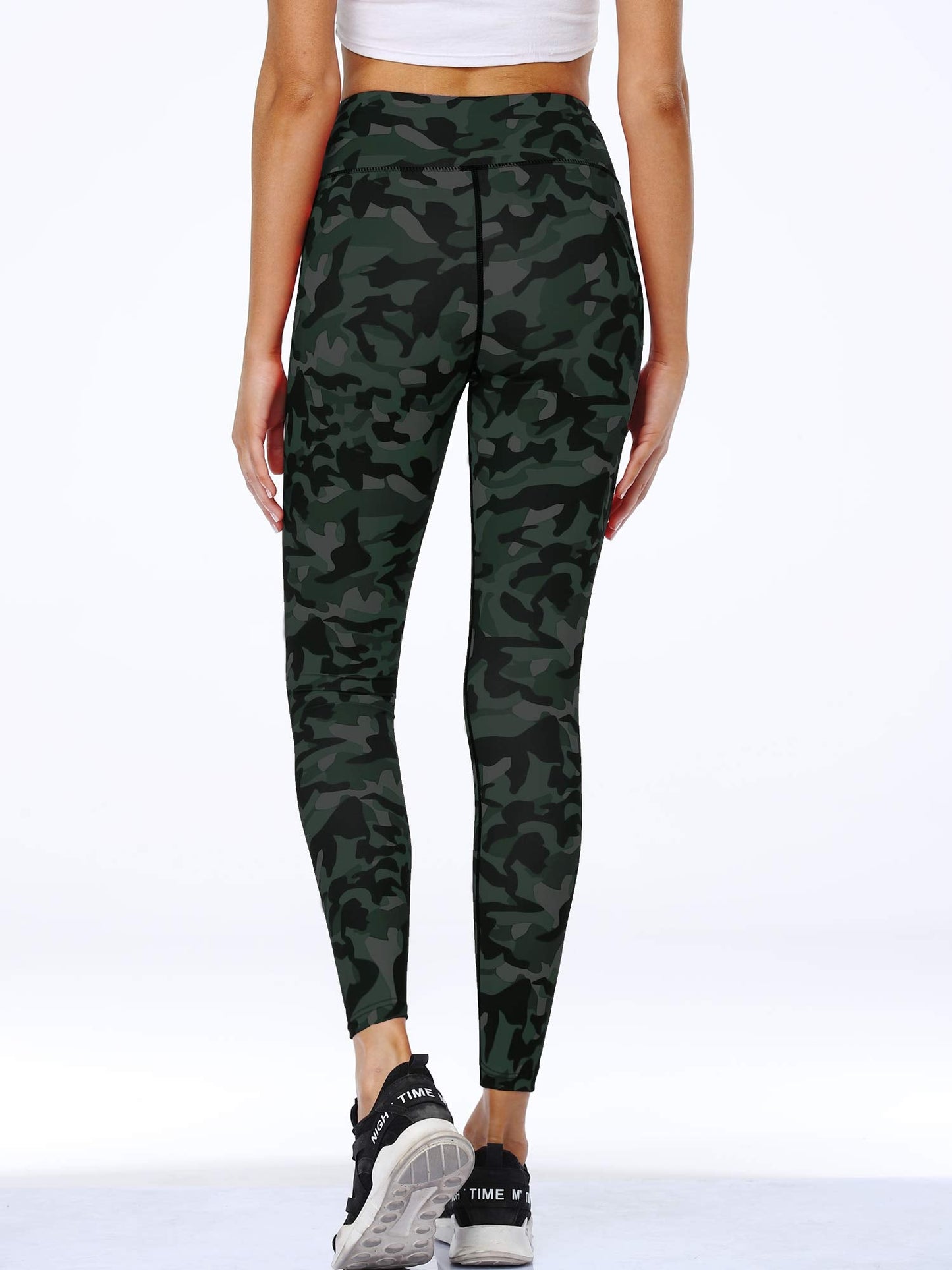 CADMUS Womens High Waist Workout Leggings Running 4 Way Stretch Yoga Pants, Green Camo, X-Large