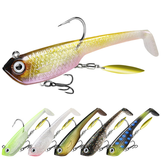 TRUSCEND Pre-Rigged Fishing Jigs, 1:50 Super Durable Soft Swimbait, Well-Made Lifelike Fishing Lures, Weedless Lure for Bass Trout Walleye, Saltwater Fishing Gear