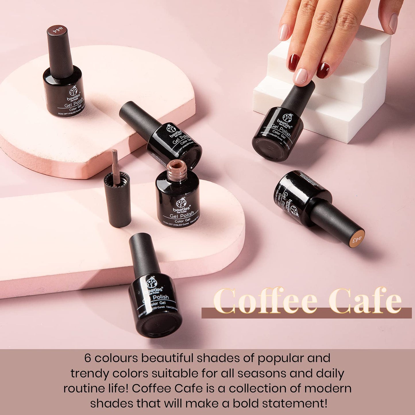 Beetles Gel Nail Polish Set Brown Beige Mauve Pink Nude White Neutral 6 Colors Coffee Cafe Collection Gel Nail Polish Kit for Nail Art Manicure Soak Off Uv LED Nail Lamp Gel Gifts Set