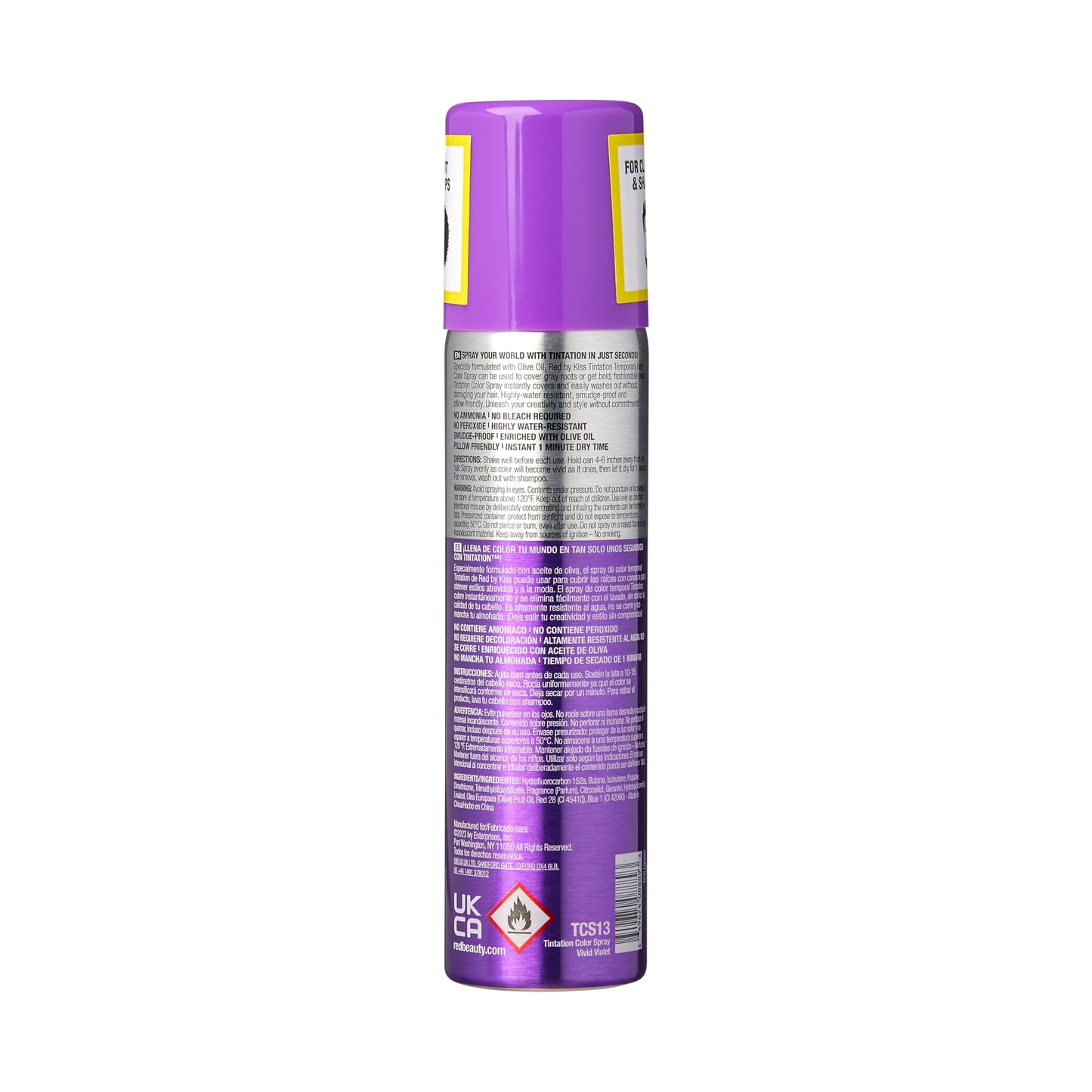 Red by Kiss Tintation Temporary Hair Color Spray 2.82oz, Quick-Dry & Smudge-Proof, Vivid Color Washable Hair Dye, Styling Spray Cosplay Halloween Birthday Party Festival (Vivid Violet)