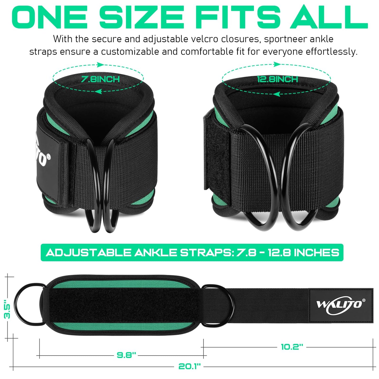 WALITO Gym Ankle Straps for Working Out - Glute Ankle Cuff Kickback Strap, Gym Cable Machine Accessories for Women Glute Leg Extensions, Hip Abductors & Lower Body Exercises Equipment