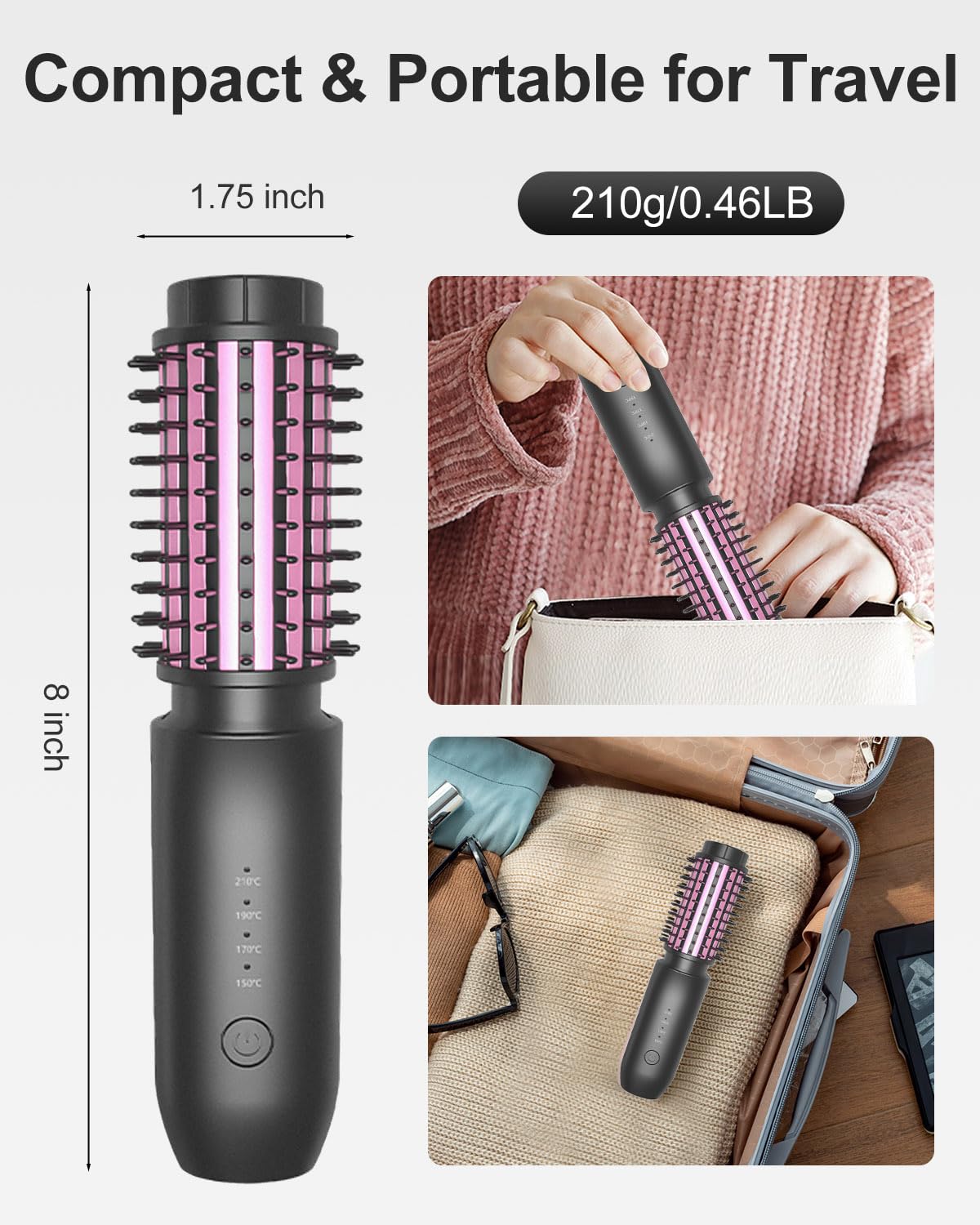 Cordless Hair Curler, Bestauty 1.5" Cordless Curling Iron Rechargeable, 2 in 1 Travel Hair Curler & Hair Straightener Brush, 4 Adjustable Temperature 300°F-410°F for Curl/Smooth/Fluffy/Flip-Out Black