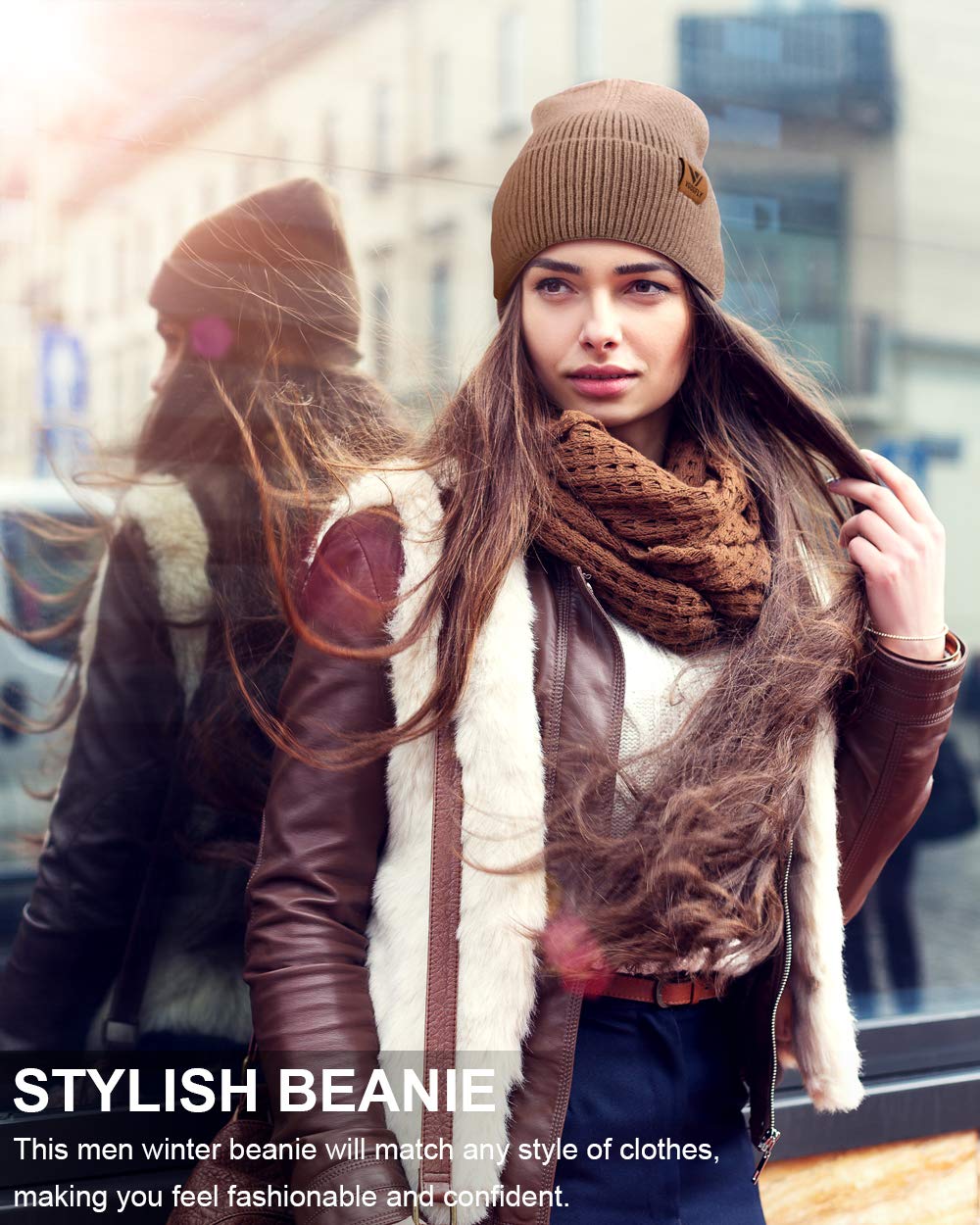 Vgogfly Beanie Men Slouchy Knit Skull Cap Warm Stocking Hats Guys Women Striped Winter Beanie Hat Cuffed Plain Hat Dark Blue