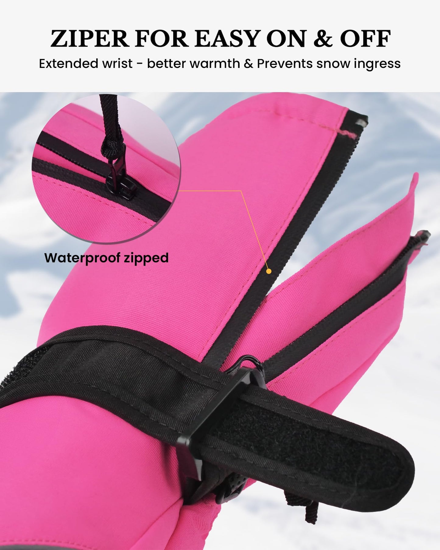 Caracaleap Snow Gloves for Kids 8-12, Kids Snow Ski Gloves Waterproof Thinsulate Warm Winter Gloves for Boys Girls 6-8 Black 10-12Y Hot Pink 10-12Y