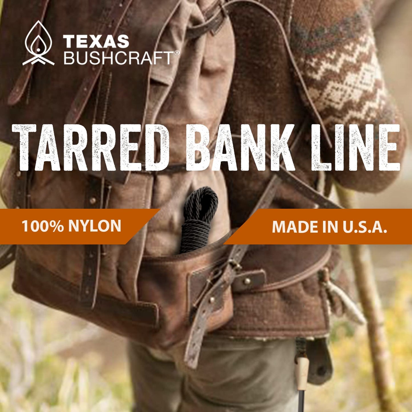 Texas Bushcraft Tarred Bank Line Twine - #36 Black Nylon String for Fishing, Camping and Outdoor Survival – Strong, Weather Resistant Bankline Cordage for Trotline (1/4 lb - #36 (131 ft), Braided)