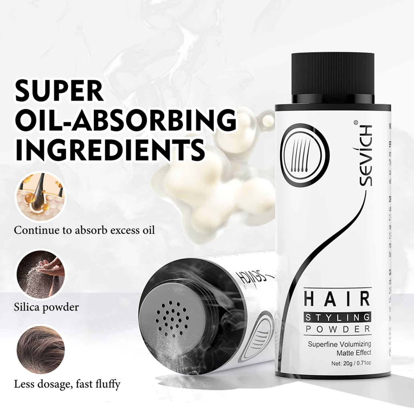 SEVICH Miracle Volume Powder - Texturizing Hair Styling Powder for Men & Women, 360° Adjustable Nozzle, Oil Control & Fluffy Hair, Travel-Size Matte Finish Hair Powder, 4g Spray + 20g Refills