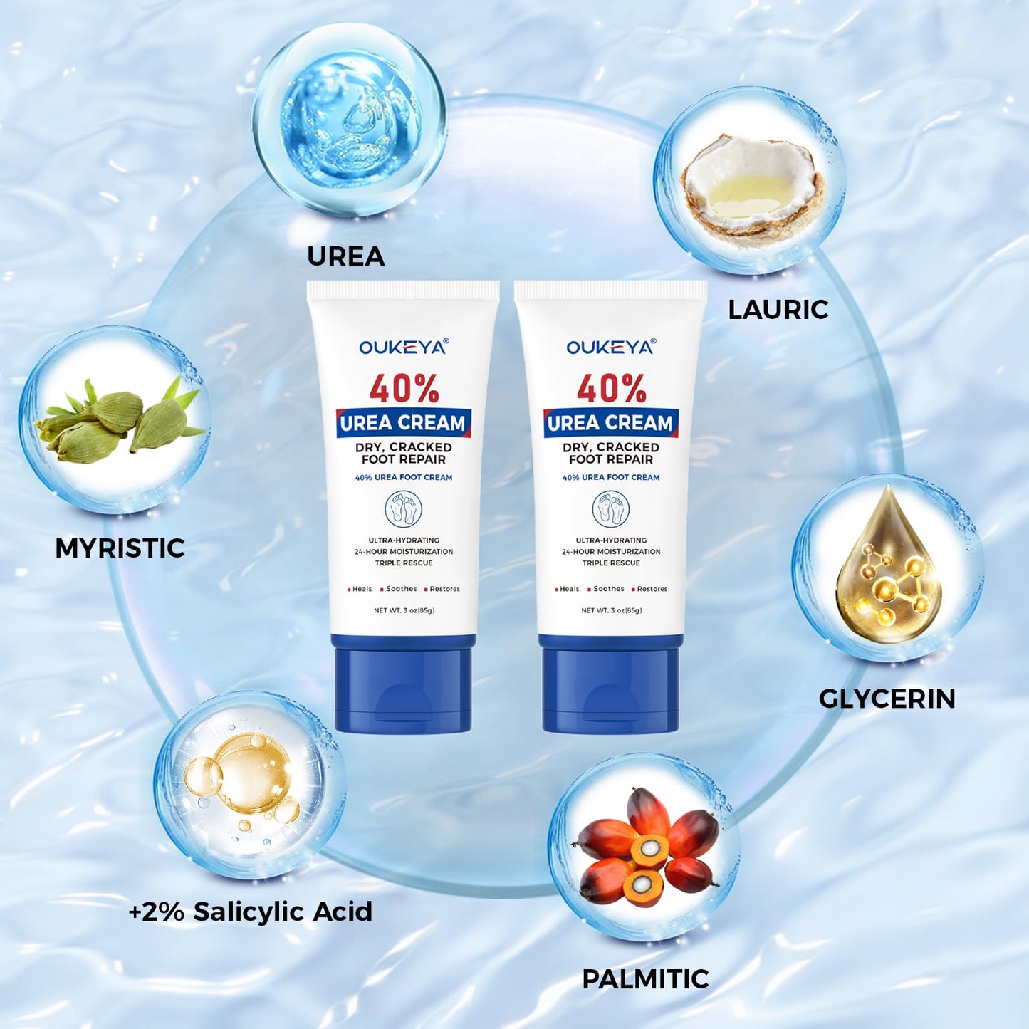 OUKEYA Urea Cream 40 Percent Tube 3 Oz, Urea Foot & Hand Cream for Dry Cracked, 40 per Urea Lotion for Feet Maximum Strength