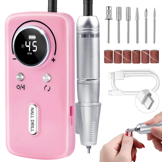 CozyZen Cordless Nail Drill Professional: 45000 RPM Rechargeable Electric Nail File Kit, Portable & Low Noise for Acrylic, Gel Nails, Manicure & Pedicure - Salon & Home Use