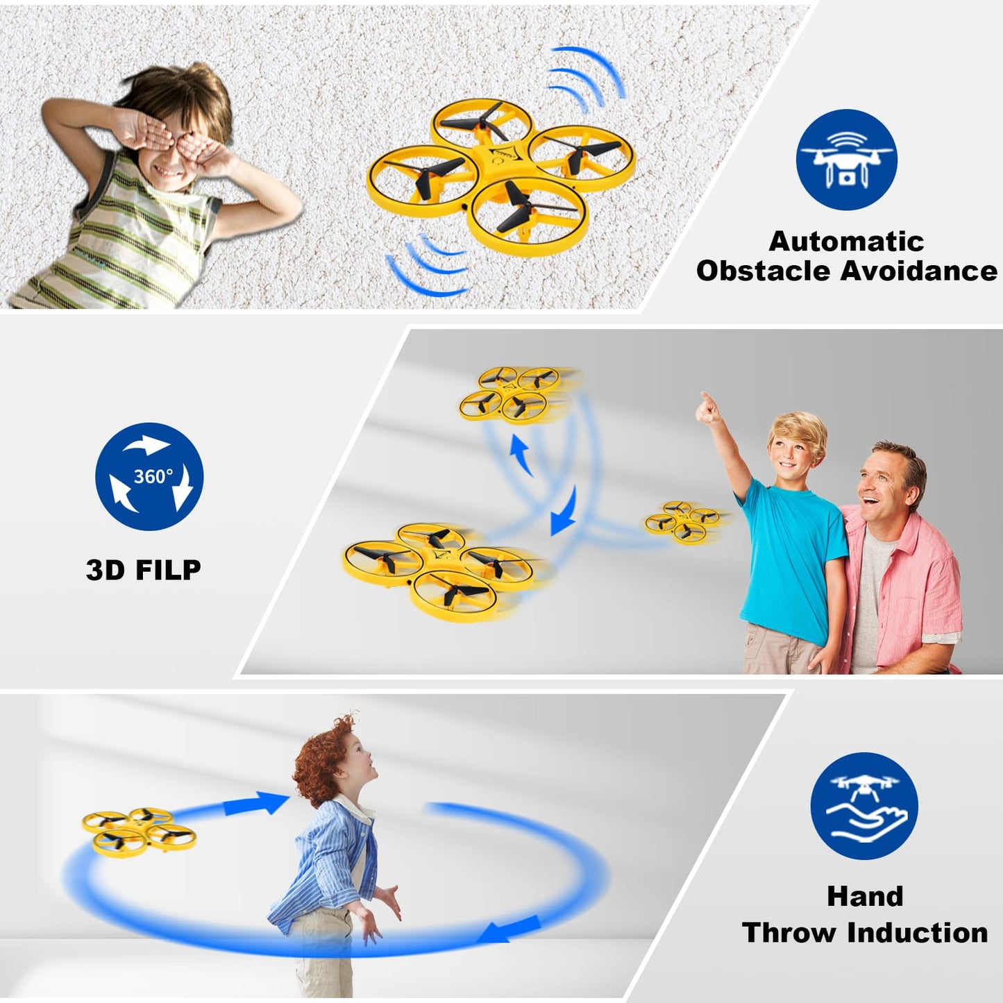 Awaiymi 2024 Upgraded Hand Controlled Drone for Kids Small Rc Quadcopter Aircraft With Smart Watch, Cool LED Remote Control Drone 360° Flips, 3 Modes, 2 Larger Capacity Batteries
