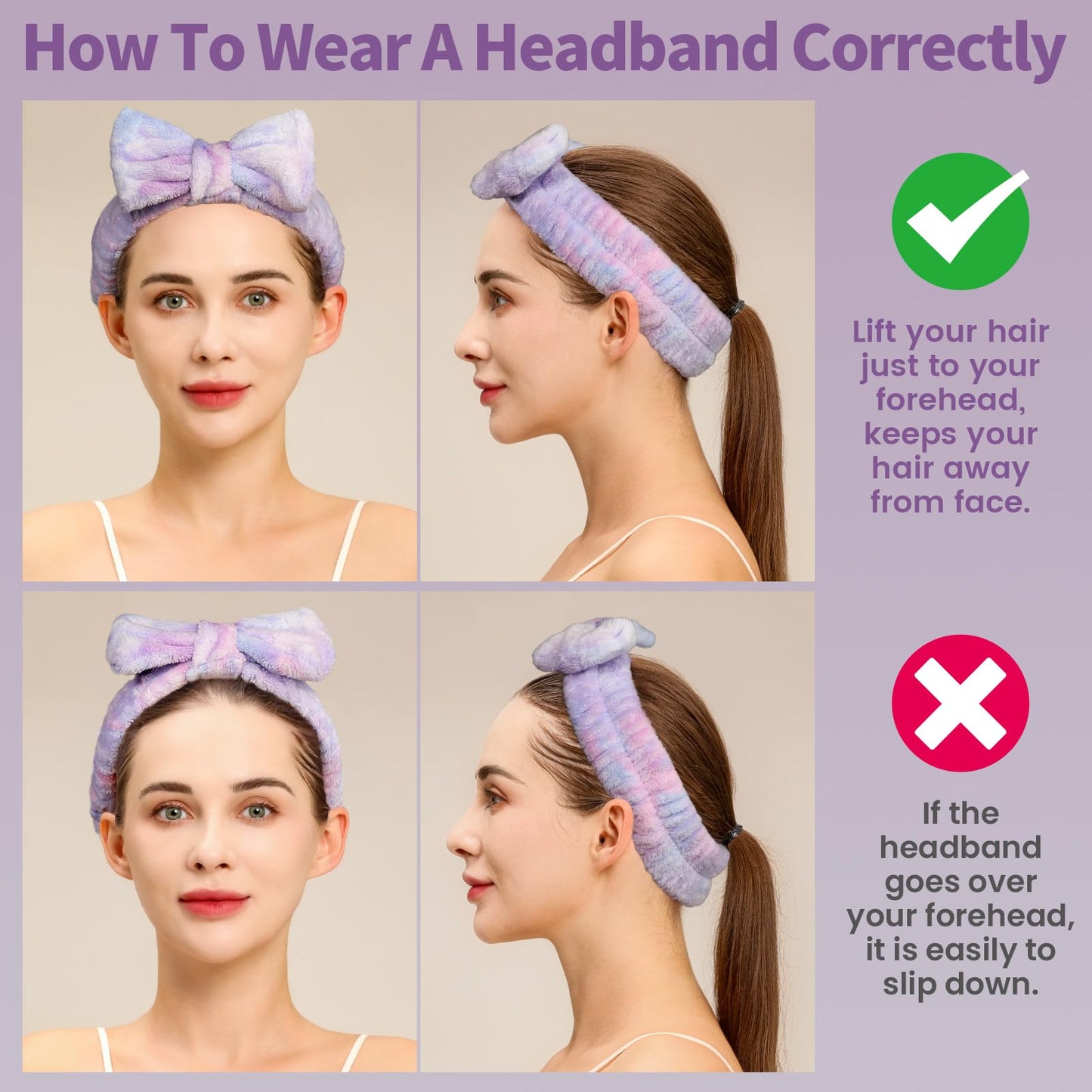 Teenitor Spa headband, Makeup Headband Set, Soft Fuzzy Bow Hair Bands for Washing Face, Facial Skincare Headbands for Teen Girls, Fluffy Hair Bands for Women