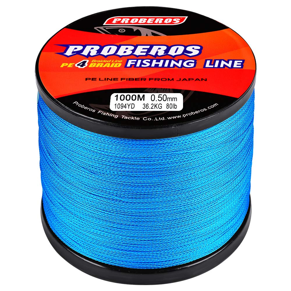 BAIKALBASS Braided Fishing Line 4 Strands Strong Multifilament PE Braid Wire for Saltwater 547Yard/500M 80LB Blue
