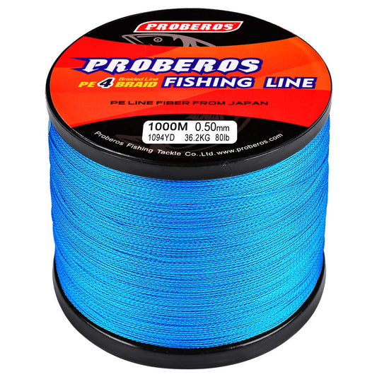 BAIKALBASS Braided Fishing Line 4 Strands Strong Multifilament PE Braid Wire for Saltwater 547Yard/500M 80LB Blue