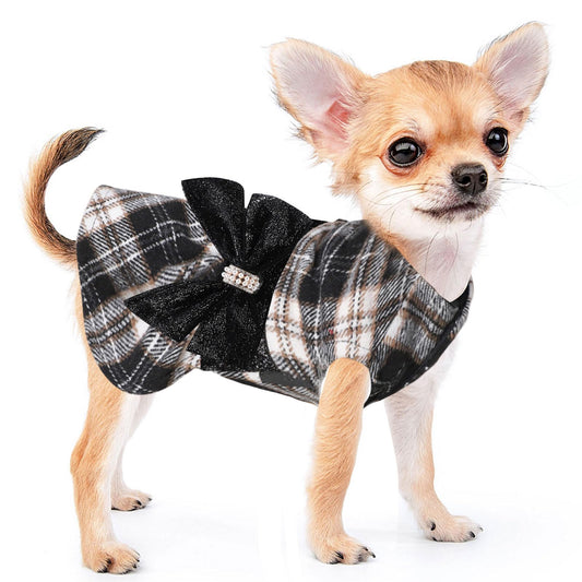 Dog Sweater Dresses for Small Dogs Male Female - Christmas Dog Clothes for Small Dogs Girl Boy - Winter Spring Sweater Princess Plaid Dress - Pet Clothes Puppy Outfits Apparel, XS, Black Plaid, 4-6lb