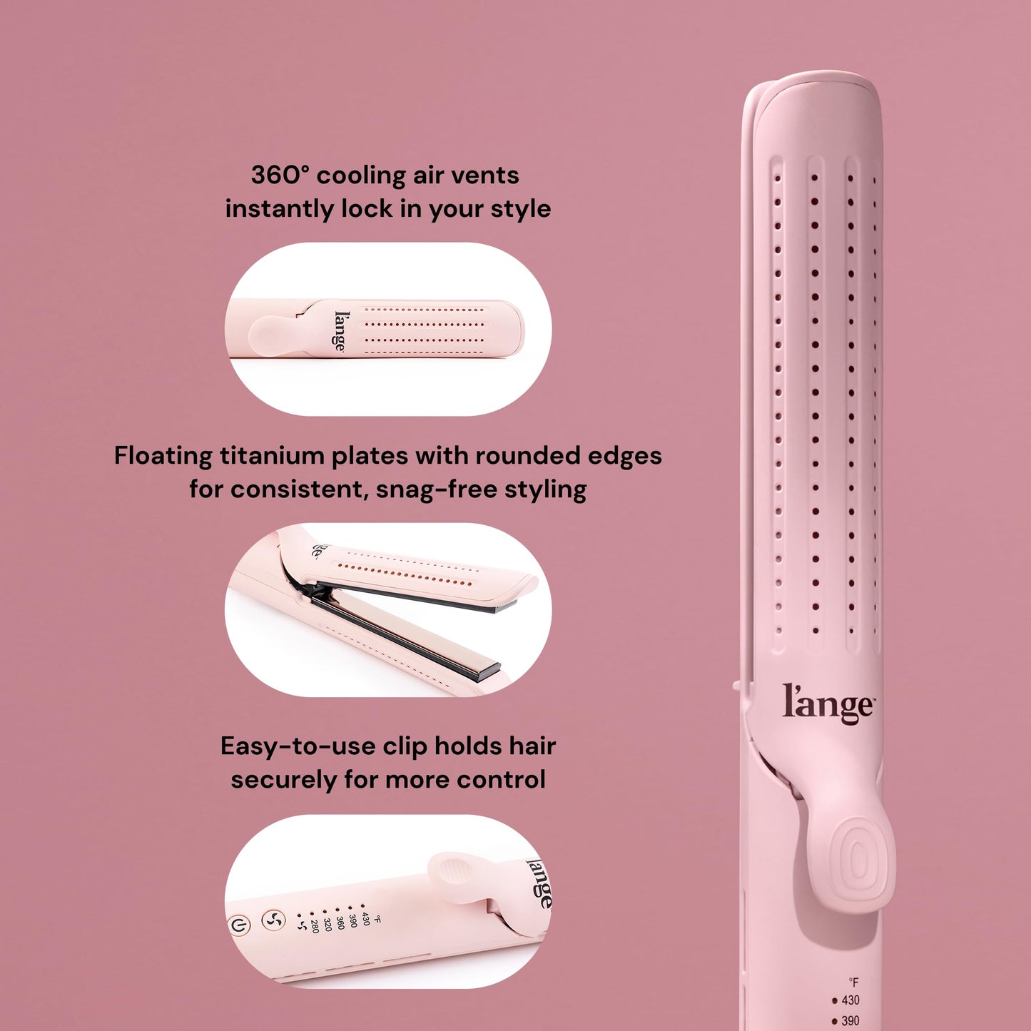 L'ANGE HAIR Le Duo Grande 360° Airflow Styler | 2-in-1 Curling Wand & Titanium Flat Iron Professional Hair Straightener and Curler with Cooling Air Vents to Lock in Style (Blush)